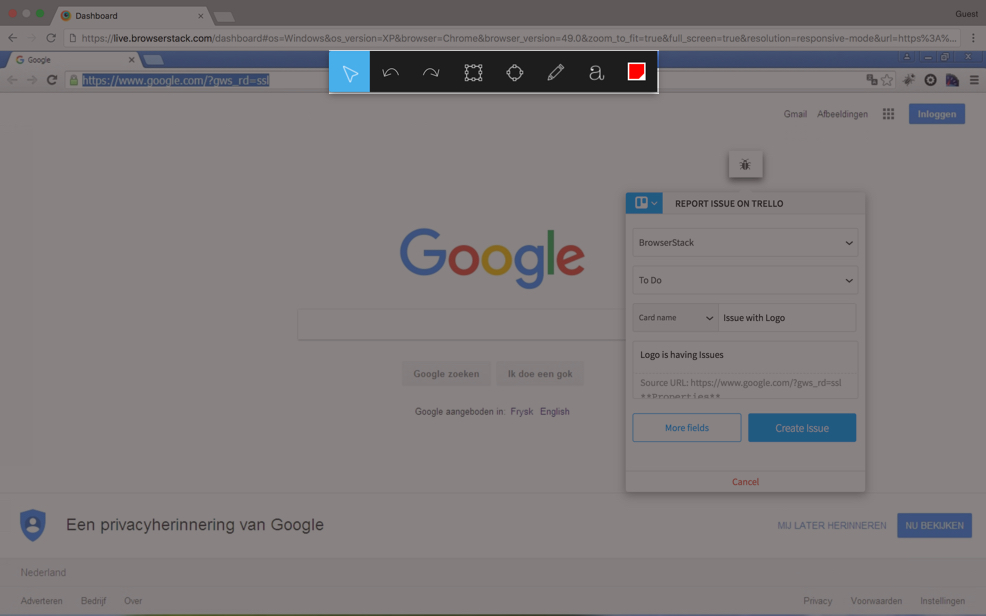 Trello Integration Report a Bug Step 2